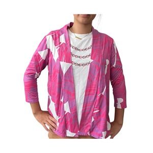 Hawaiian Kimono Cardigan Hula Bay Pink Small Tropical Leaves